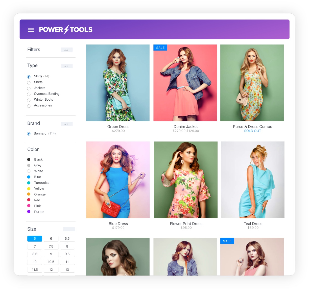 Shopify collection filtered by color and product type