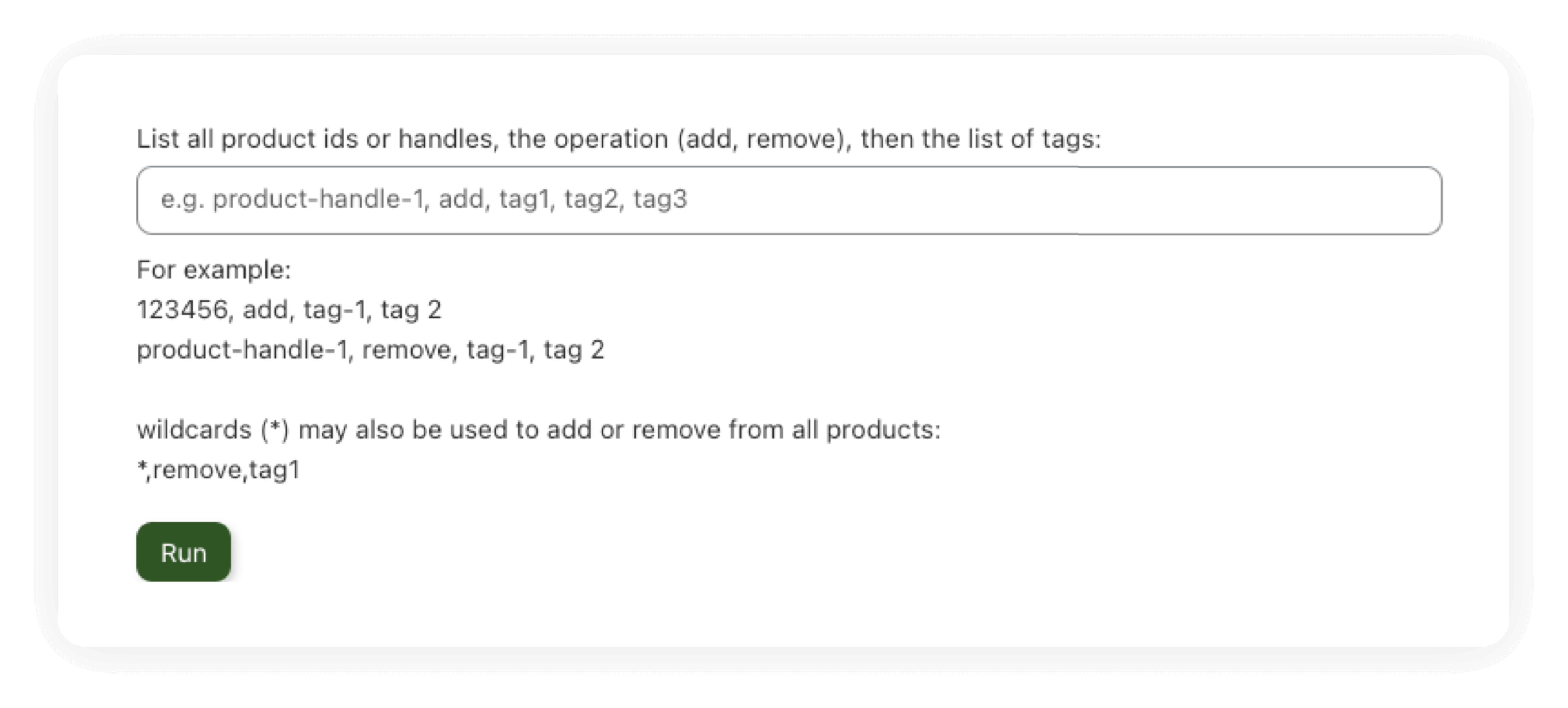 Bulk Edit Tags interface for adding tags to Shopify products