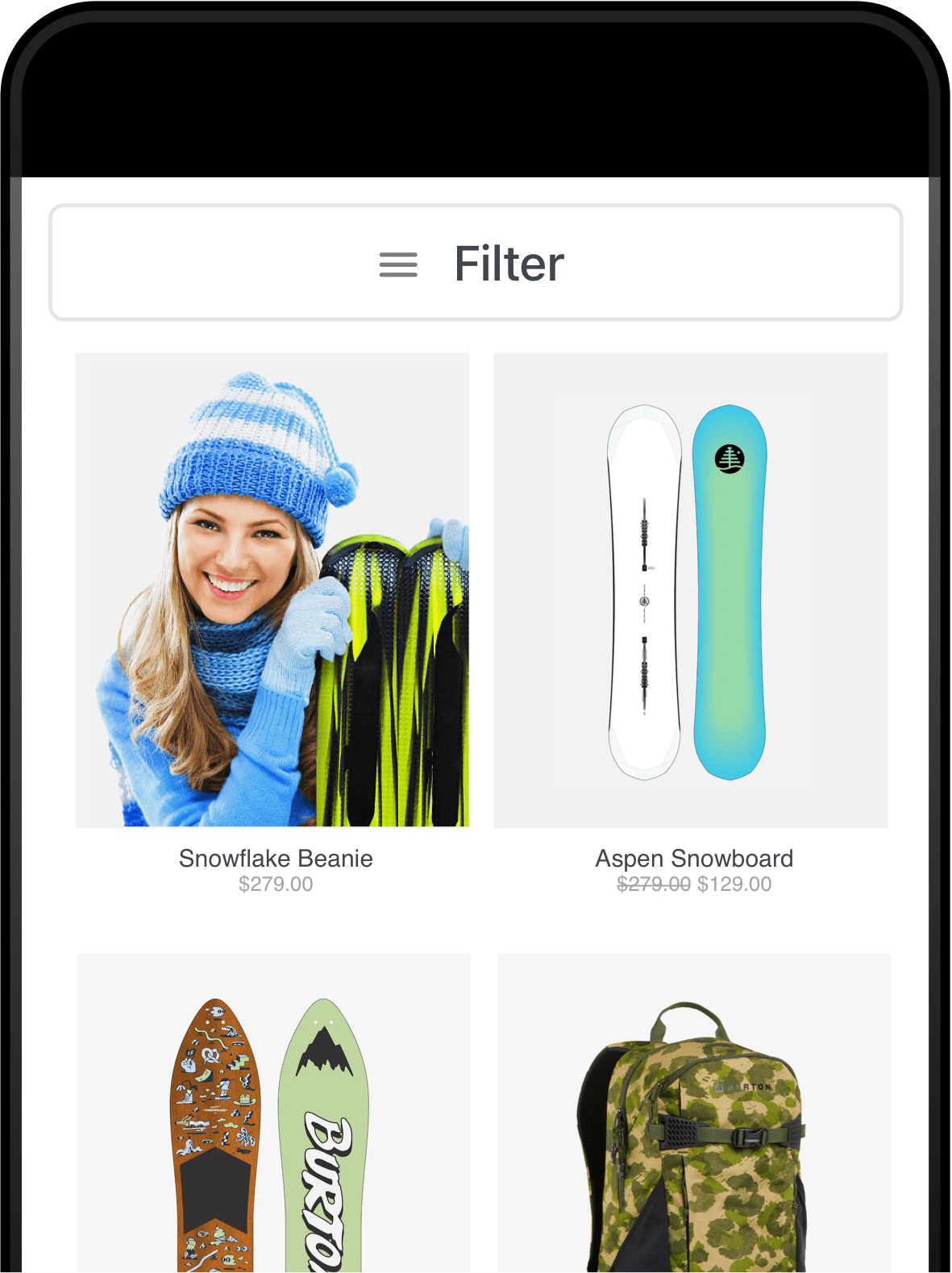 Filter Menu displayed on a mobile Shopify storefront
